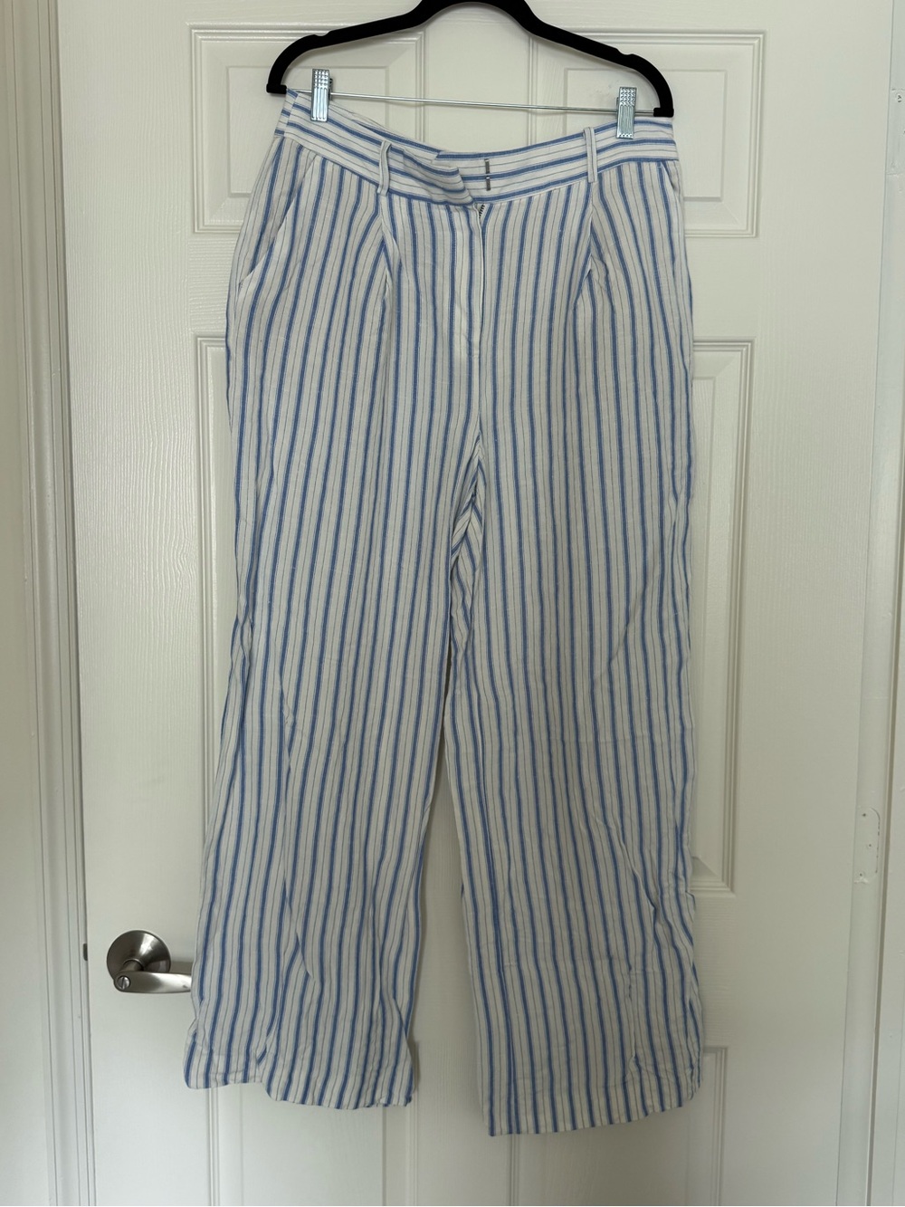 LOFT Blue and White Vertical Stripe Wide-Leg Trousers